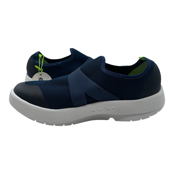 OOFOS OOMG Low Mesh Recovery Shoes Mens 12.5‎ White/Navy Blue Slip On 7012022-14 main image 7